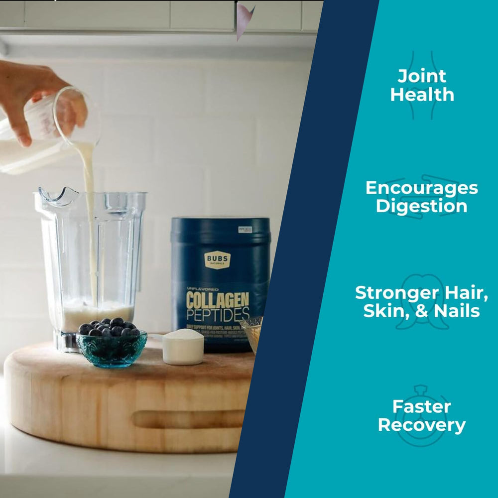 BUBS Naturals unflavored collagen dissolves easily into beverages for seamless nutrition.