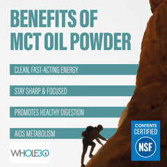 Pouring MCT powder into coffee reveals creamy, dairy-free texture and easy blend.