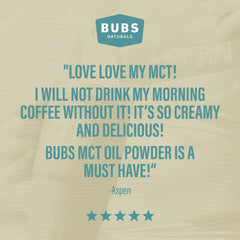 BUBS Naturals MCT powder stirred into smoothies for a low-carb boost.