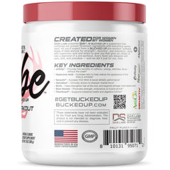 Bucked Up Babe pre-workout fruit punch bottle highlights the female-focused formula.
