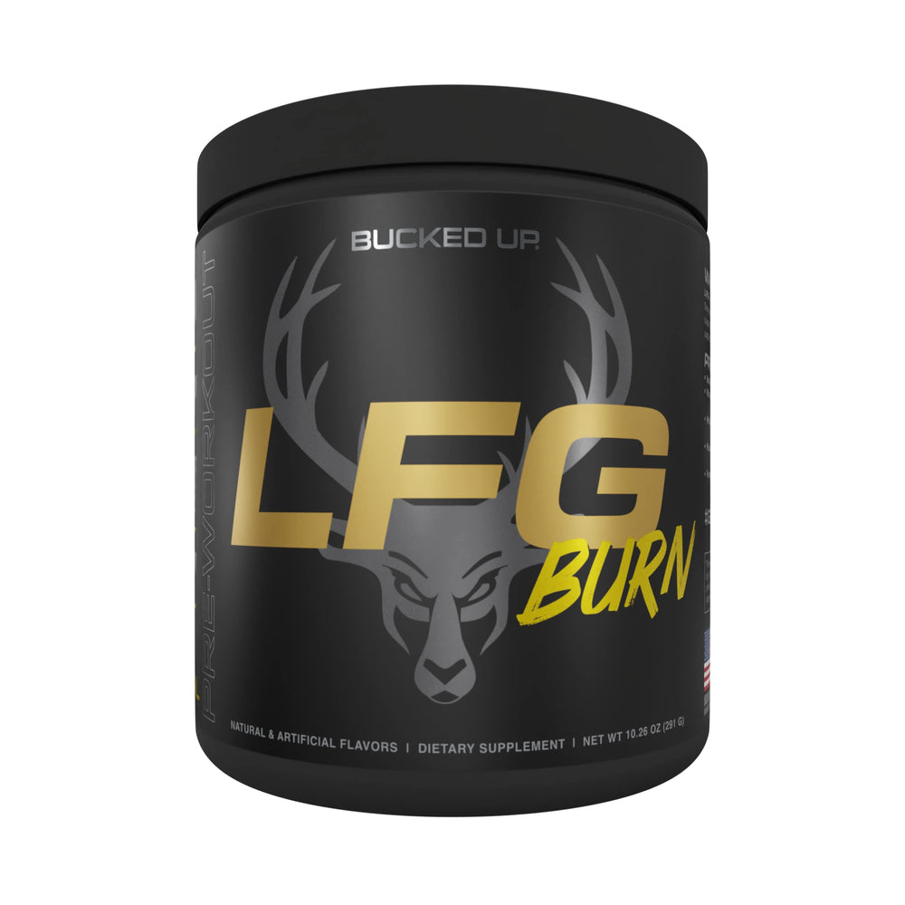 Bucked Up LFG Tropical tub showing the pre-workout packaging for energizing use.