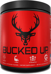 Bucked Up Pre Workout label closeup shows transparent nutrition and no sugar.