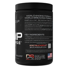 Powder scoop beside Bucked Up Pump-ocalypse bottle highlights hydration-supporting ingredients