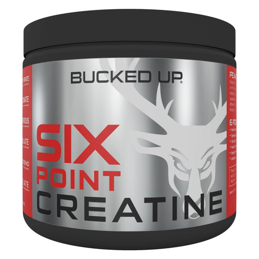 Bucked Up Six Point Creatine bottle ready to fuel workouts.