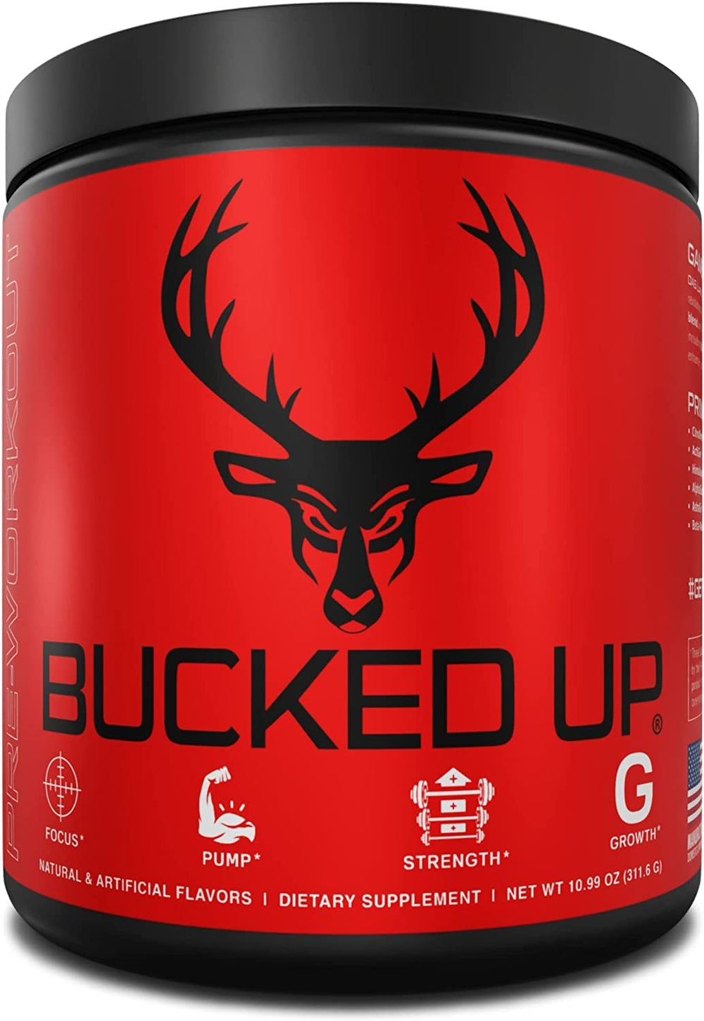 Bucked Up Watermelon pre-workout bottle front for energy