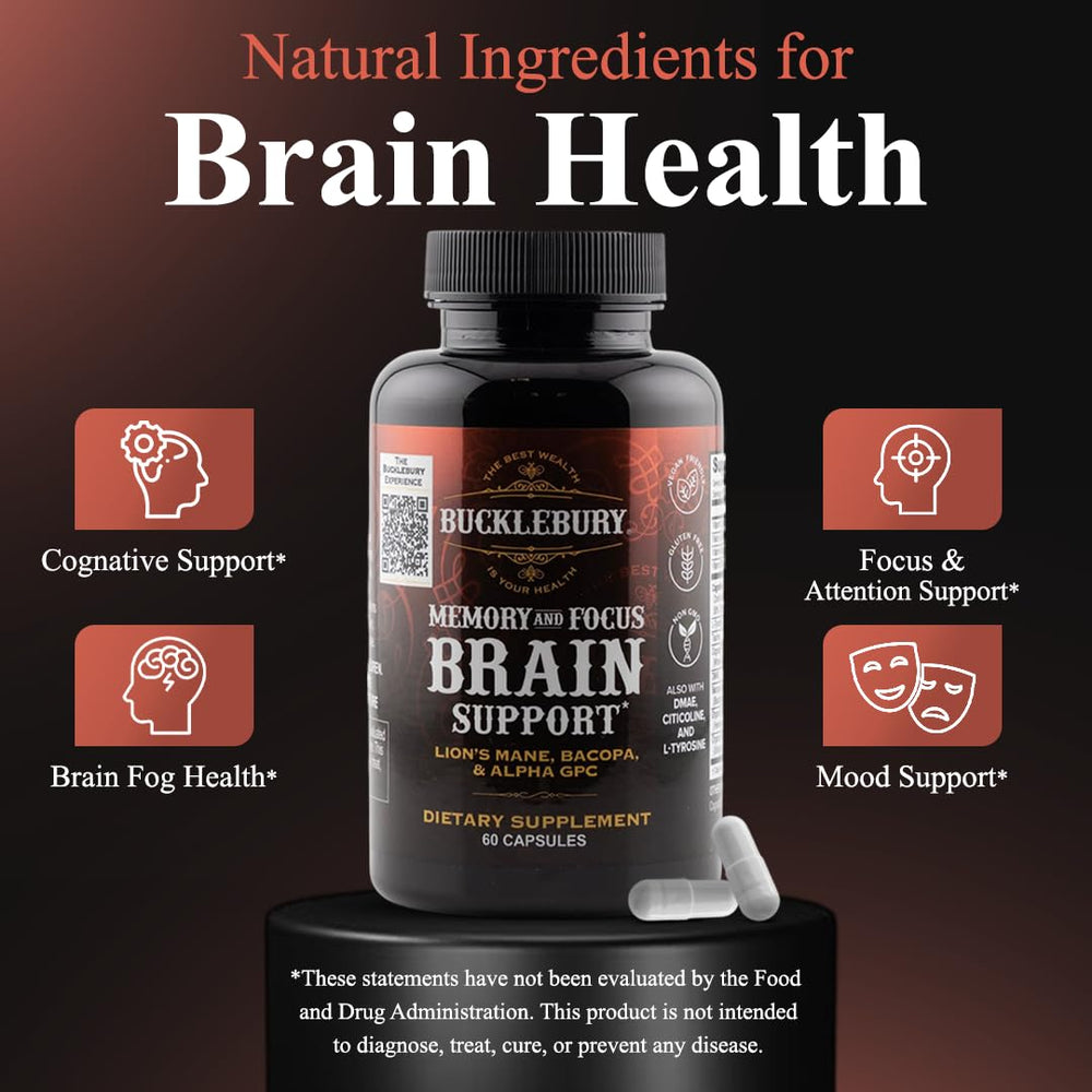 Bucklebury Brain vegan-formulation reflects plant-based nutrition for cognitive support.