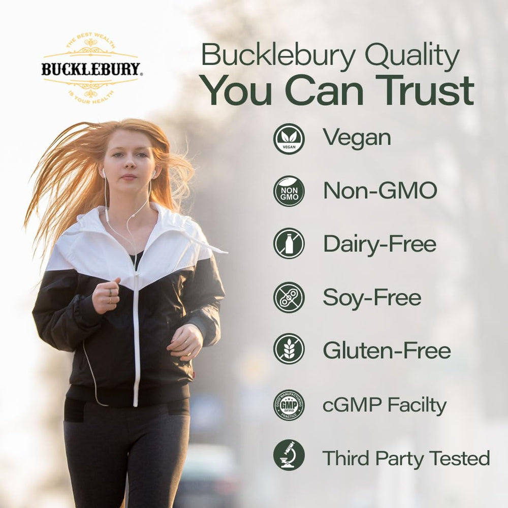 BUCKLEBURY ingredients panel highlighting bladderwrack and burdock root.
