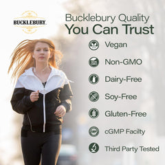 BUCKLEBURY ingredients panel highlighting bladderwrack and burdock root.