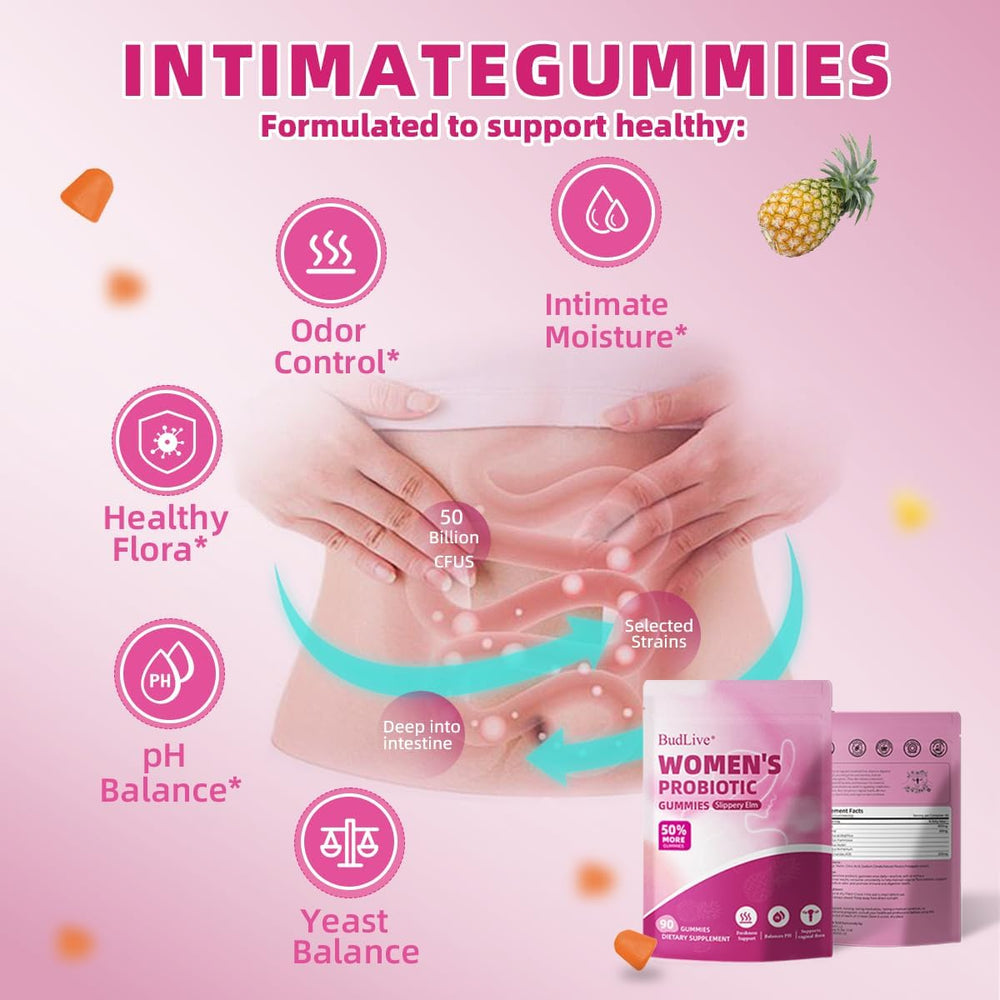 BudLive two-pack vaginal probiotics gummies pack promotes convenient daily use for balance.