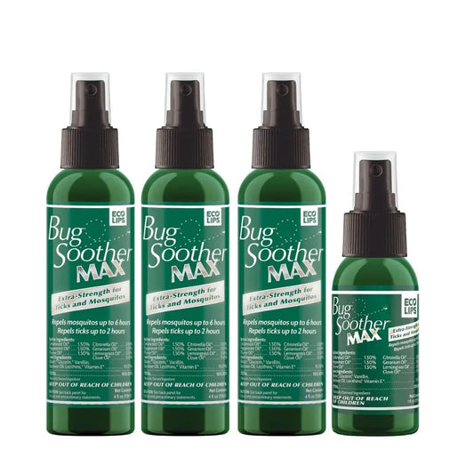 Bug Soother MAX packaging with bottles offers portable outdoor protection on trails.