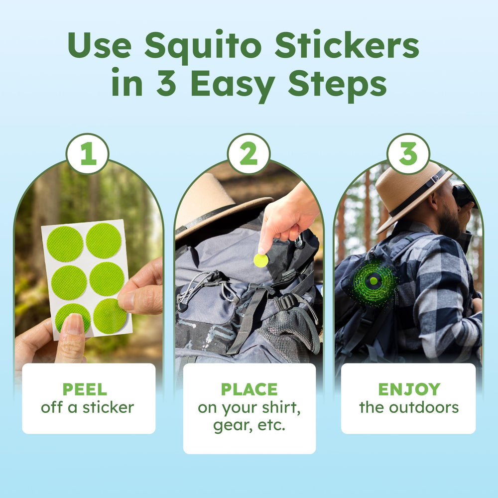 BugMD Squito Stickers on camping gear enable steady use during hikes