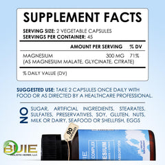 Label illustrates 300 mg per capsule serving for daily magnesium intake