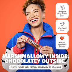 BUILT Bar Puff 150-calorie snack presented as a light, satisfying option.