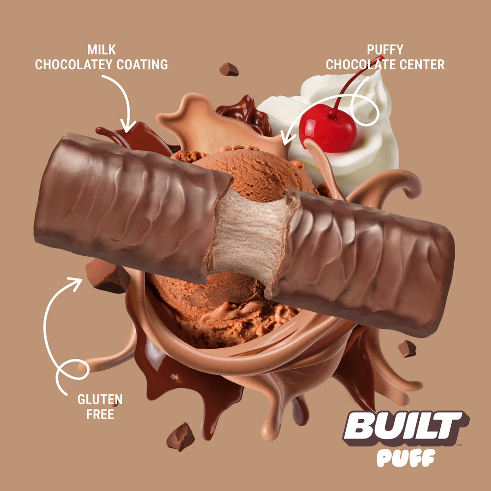 Built Bar Puff nutrition label close-up, showcasing 16g protein per bar.
