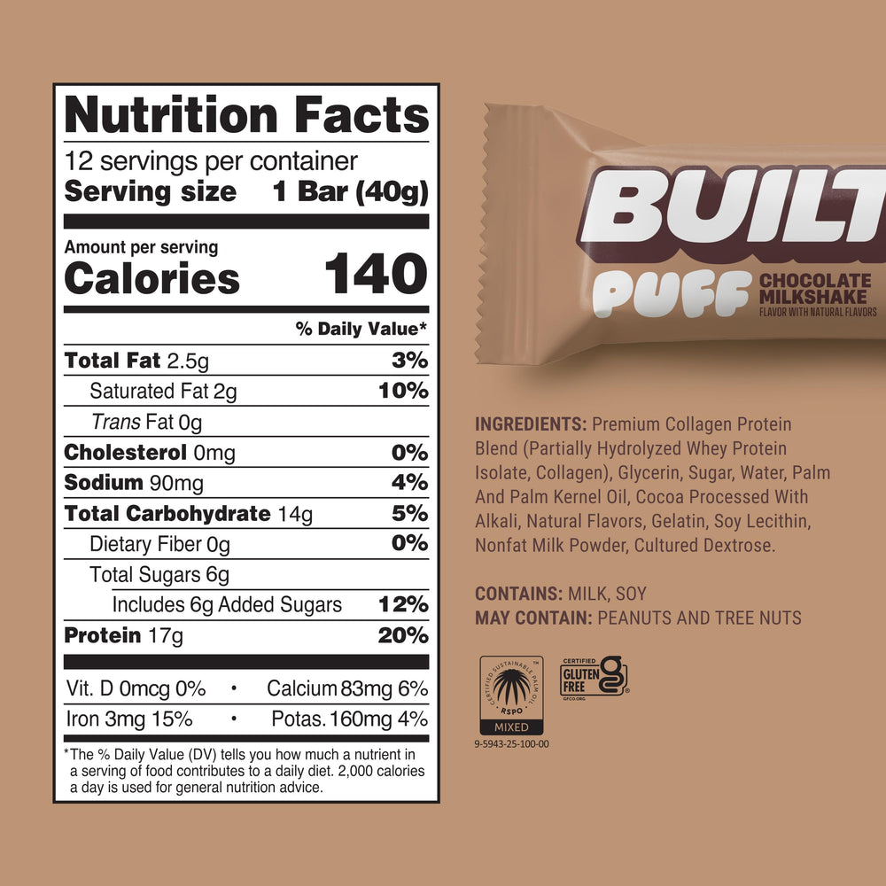 Built Bar Puff soft marshmallow texture, ideal for on-the-go snacking.