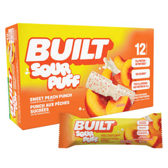 Built Bar Sour Puff Sweet Peach Punch bar with juicy peach flavor and marshmallow center.