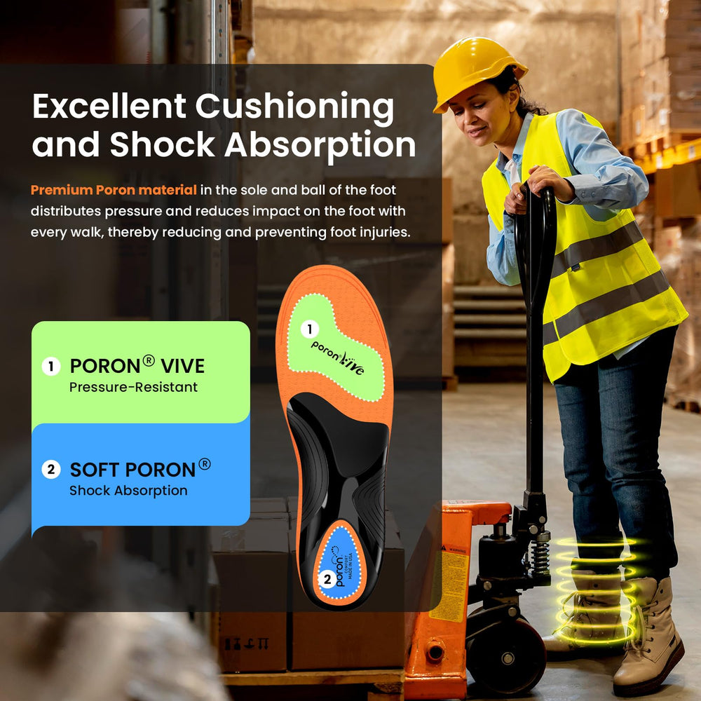 Bukihome work boot insoles provide high arch support for stable foot alignment during long shifts.