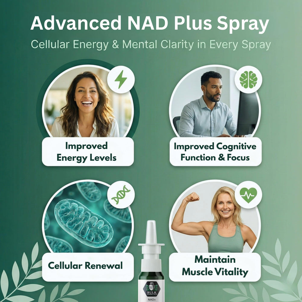 Bulk Essentials NAD+ Spray bottle with 100 sprays per bottle for convenience.