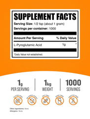 BulkSupplements L-Pyroglutamic Acid powder bag opened; easy to mix into smoothies.