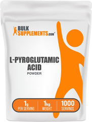 BulkSupplements L-Pyroglutamic Acid powder bottle; convenient daily wellness support.