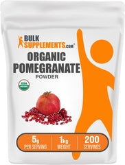 BulkSupplements Organic Pomegranate Powder tub showing vibrant powder, ideal for smoothies and baking.