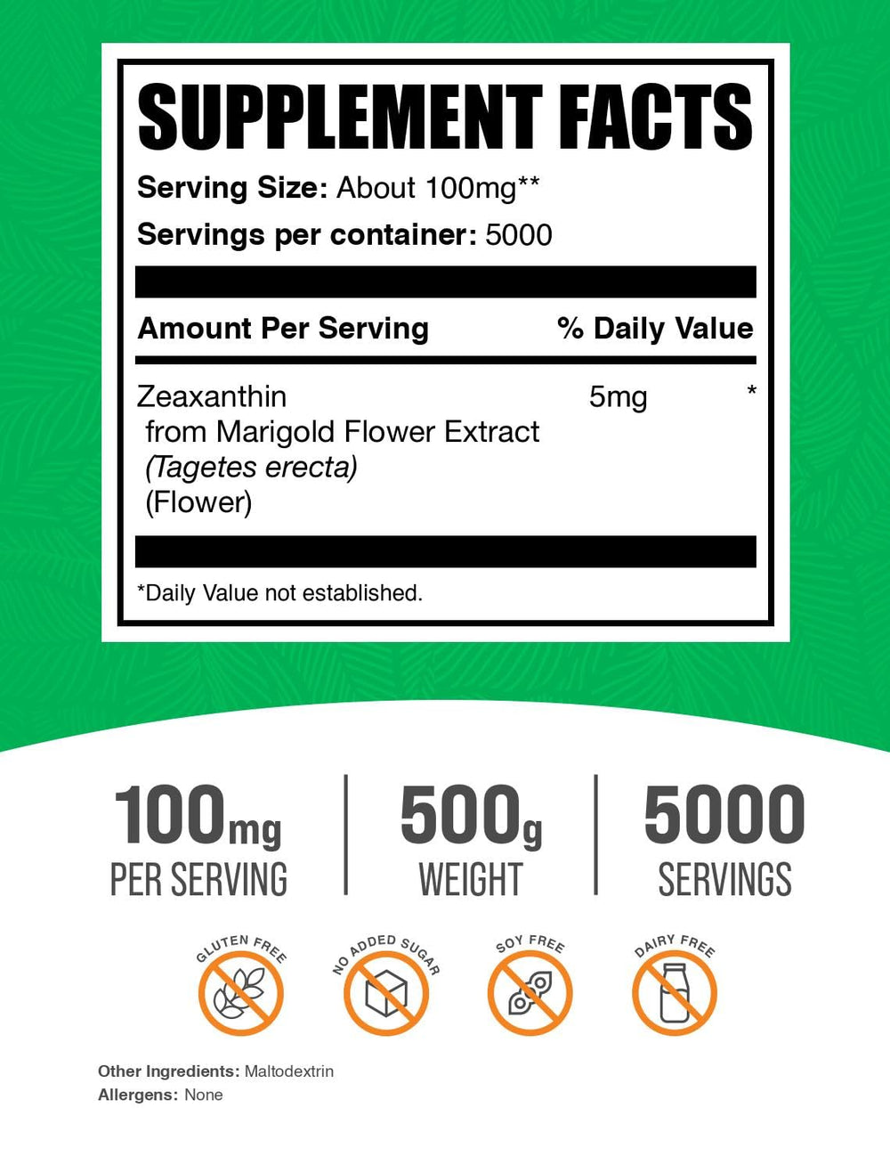 BulkSupplements Zeaxanthin powder scoop highlights simple portioning for reliable serving sizes.
