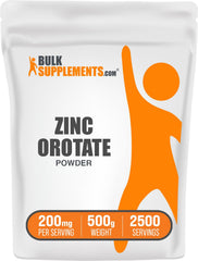 BulkSupplements Zinc Orotate powder bottle for daily mineral supplementation and wellness.
