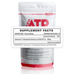 BulkStimulants Pure ATP powder with scoop allows precise pre-workout dosing.