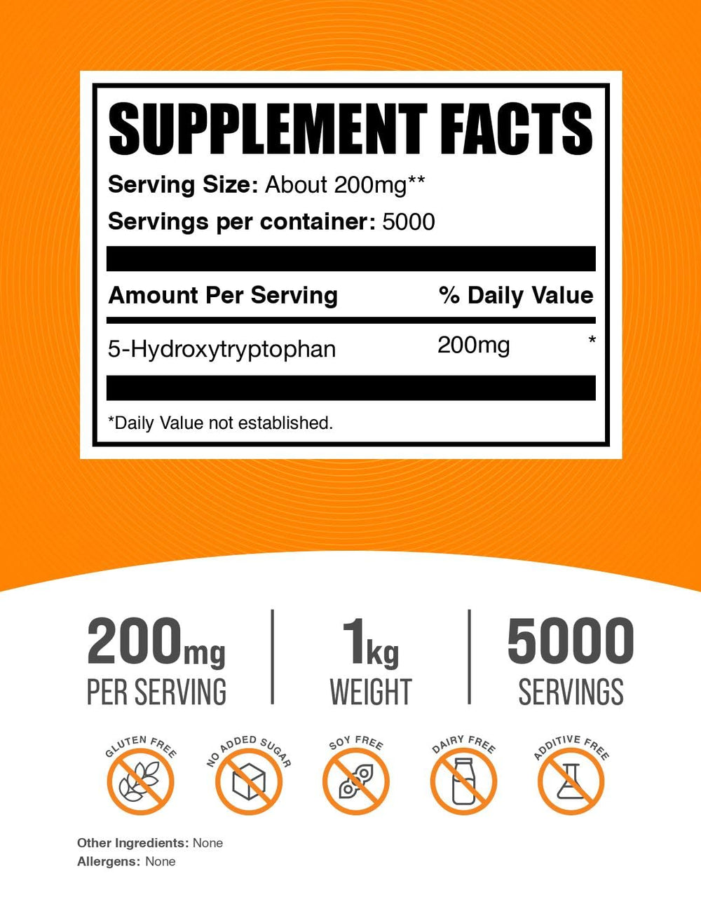 BulkSupplements 5-HTP powder scoop shows convenient measuring for precise servings.