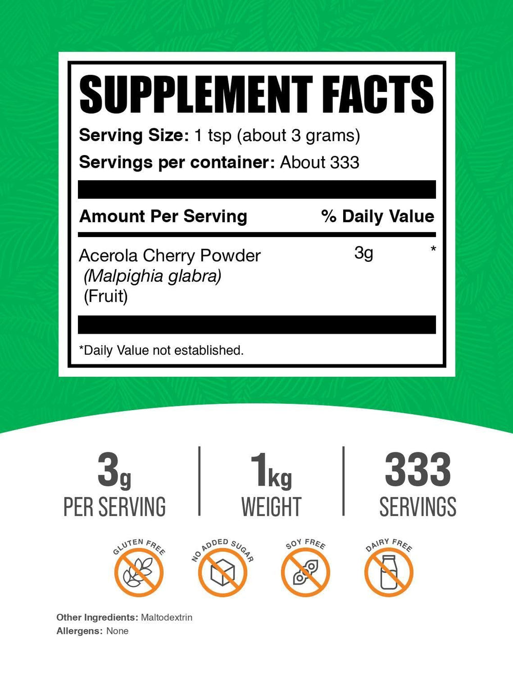 BulkSupplements Acerola Cherry Powder scoop demonstrates easy daily dosing for nutrition-conscious users.