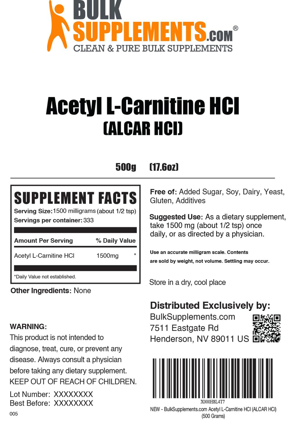 Bulksupplements Acetyl L-Carnitine powder in tub supporting flexible daily routines