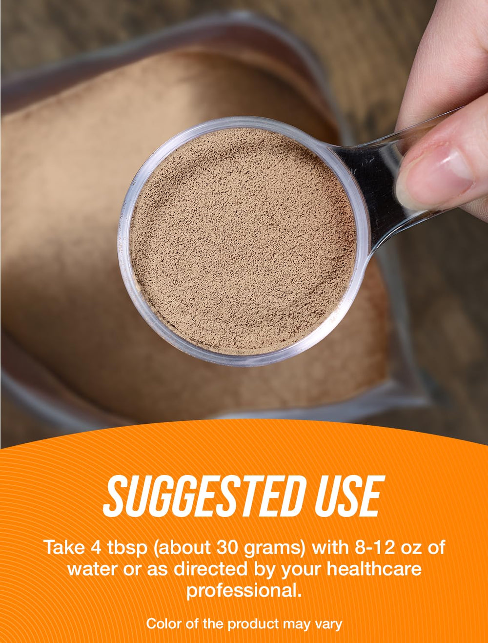 BulkSupplements almond protein powder scoop in hand for meal prep.