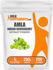 BulkSupplements Amla Extract Powder jar highlights pure Indian gooseberry for daily use.
