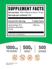 BulkSupplements Amla Extract Powder with measuring scoop for easy serving.