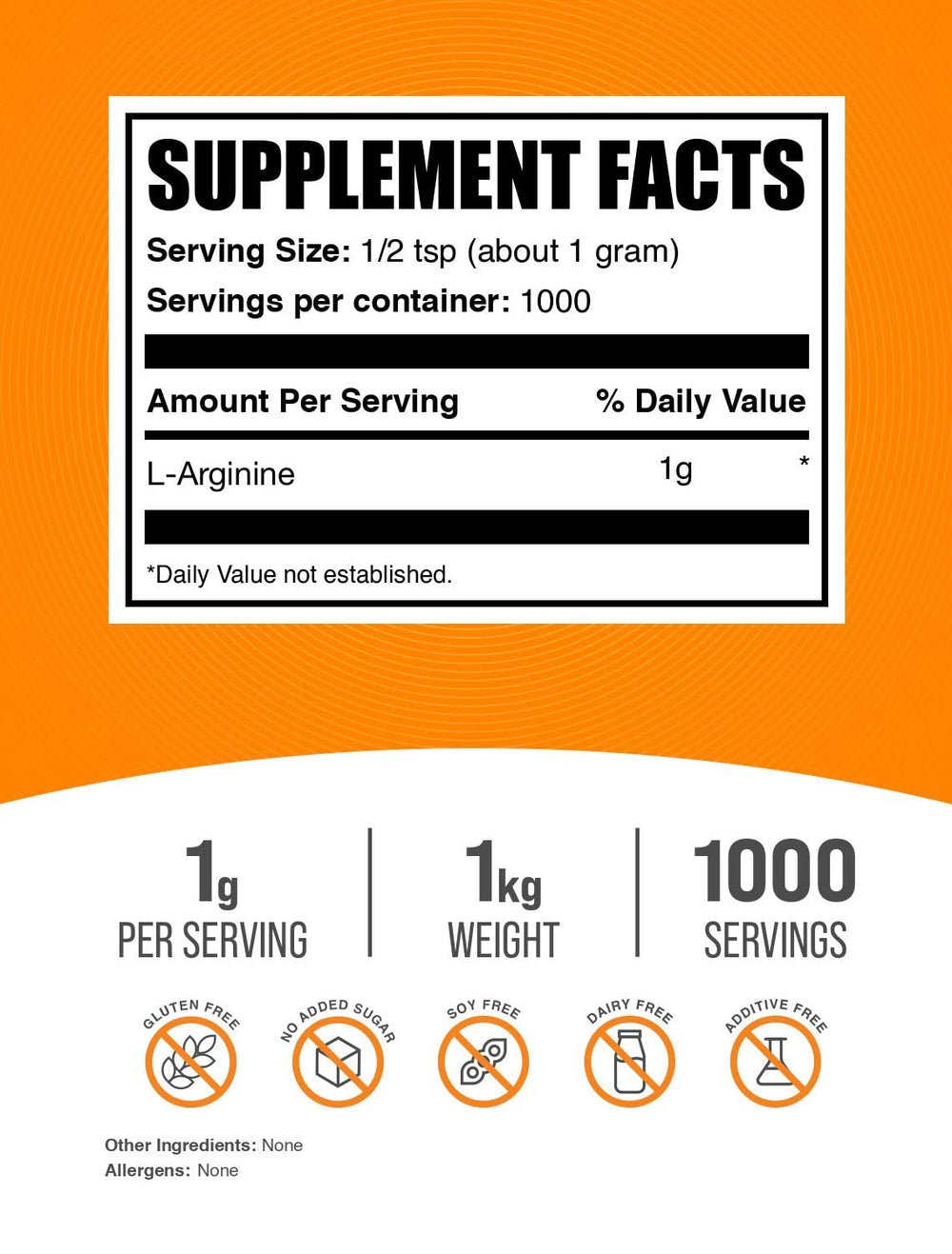 BulkSupplements L-Arginine powder with scoop for precise measuring.