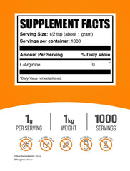 BulkSupplements L-Arginine powder with scoop for precise measuring.