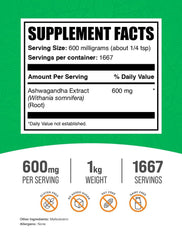 BulkSupplements Ashwagandha powder with scoop for easy 600 mg servings in daily routine.