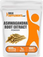 BulkSupplements Ashwagandha root extract powder tub for daily balance and resilience.