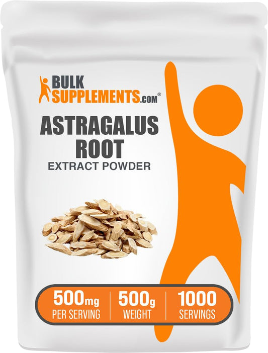 BulkSupplements astragalus extract powder bottle for daily wellness support.