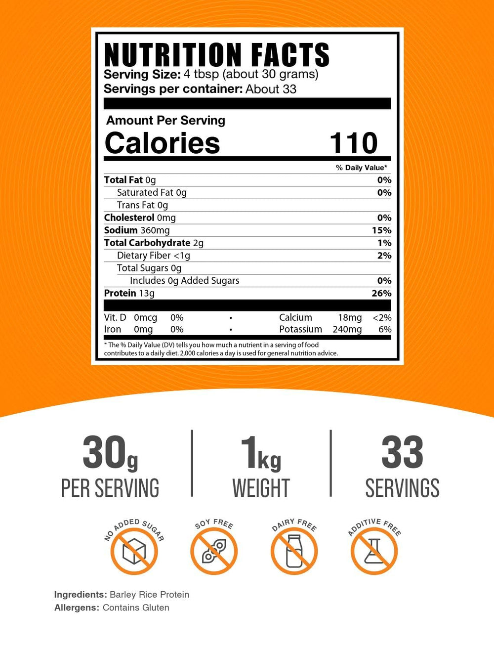 Barley Rice Protein Powder dry powder with scoop for 30g serving for workouts