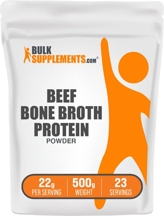 BulkSupplements Beef Bone Broth Protein Powder container for dairy-free protein on the go.