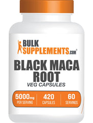 BulkSupplements Black Maca Root capsules bottle front with gluten-free labeling for daily use.