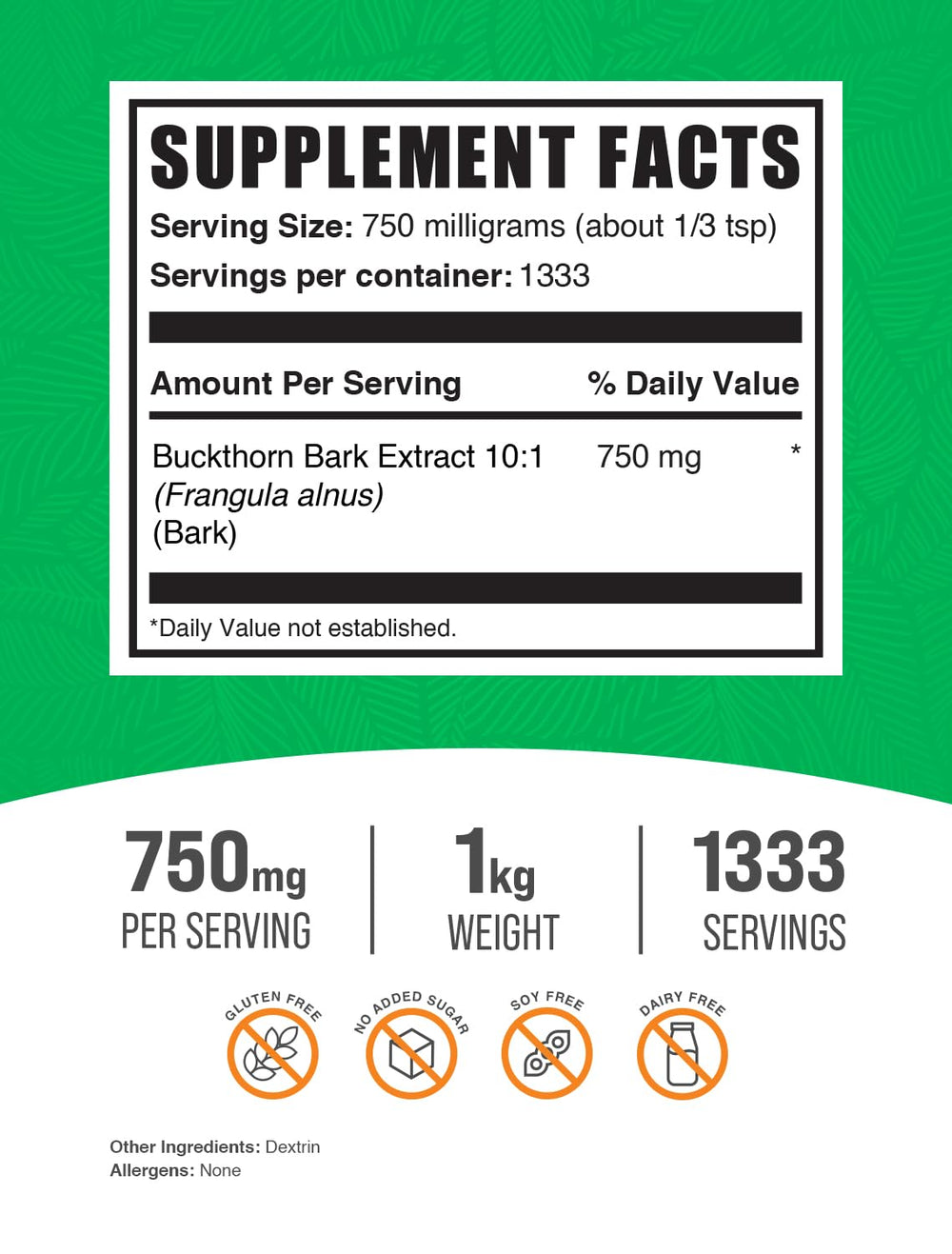 BulkSupplements Buckthorn Bark Extract powder close-up showing natural color