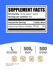 BulkSupplements Calcium Orotate powder with scoop for convenient mixing.