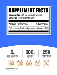 Bulksupplements Calcium Pyruvate Powder bottle supports convenient at-home supplementation.