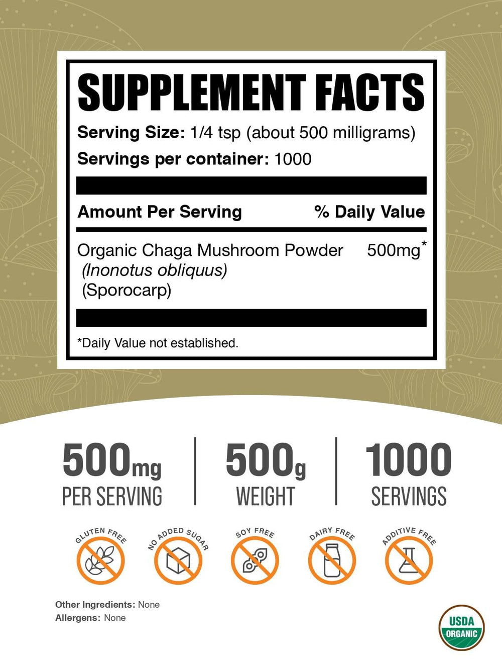 BulkSupplements Chaga powder scoop image showing easy addition to smoothies.