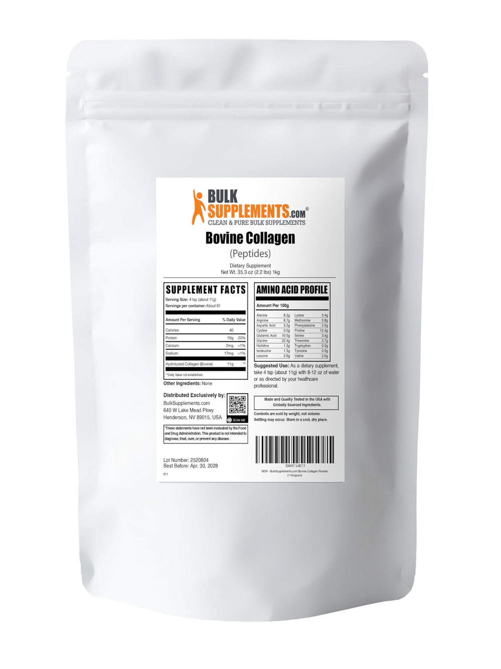 BulkSupplements Collagen Peptides powder with scoop, easy mixing and measurement
