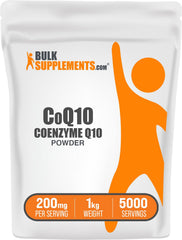 BulkSupplements CoQ10 powder bottle, 1kg, easy daily use.