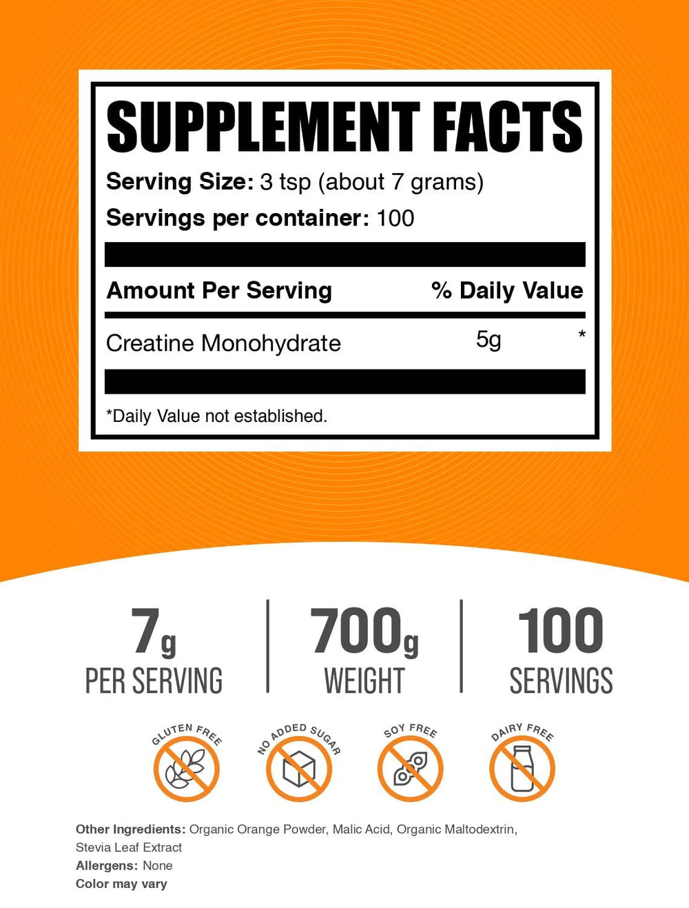 BulkSupplements Creatine Monohydrate Orange Smash being poured into a glass.
