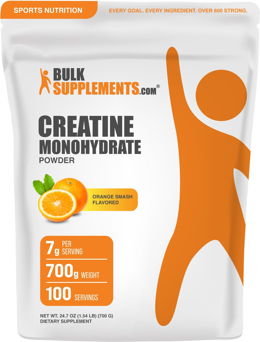 BulkSupplements Creatine Monohydrate Orange Smash tub for daily training support.